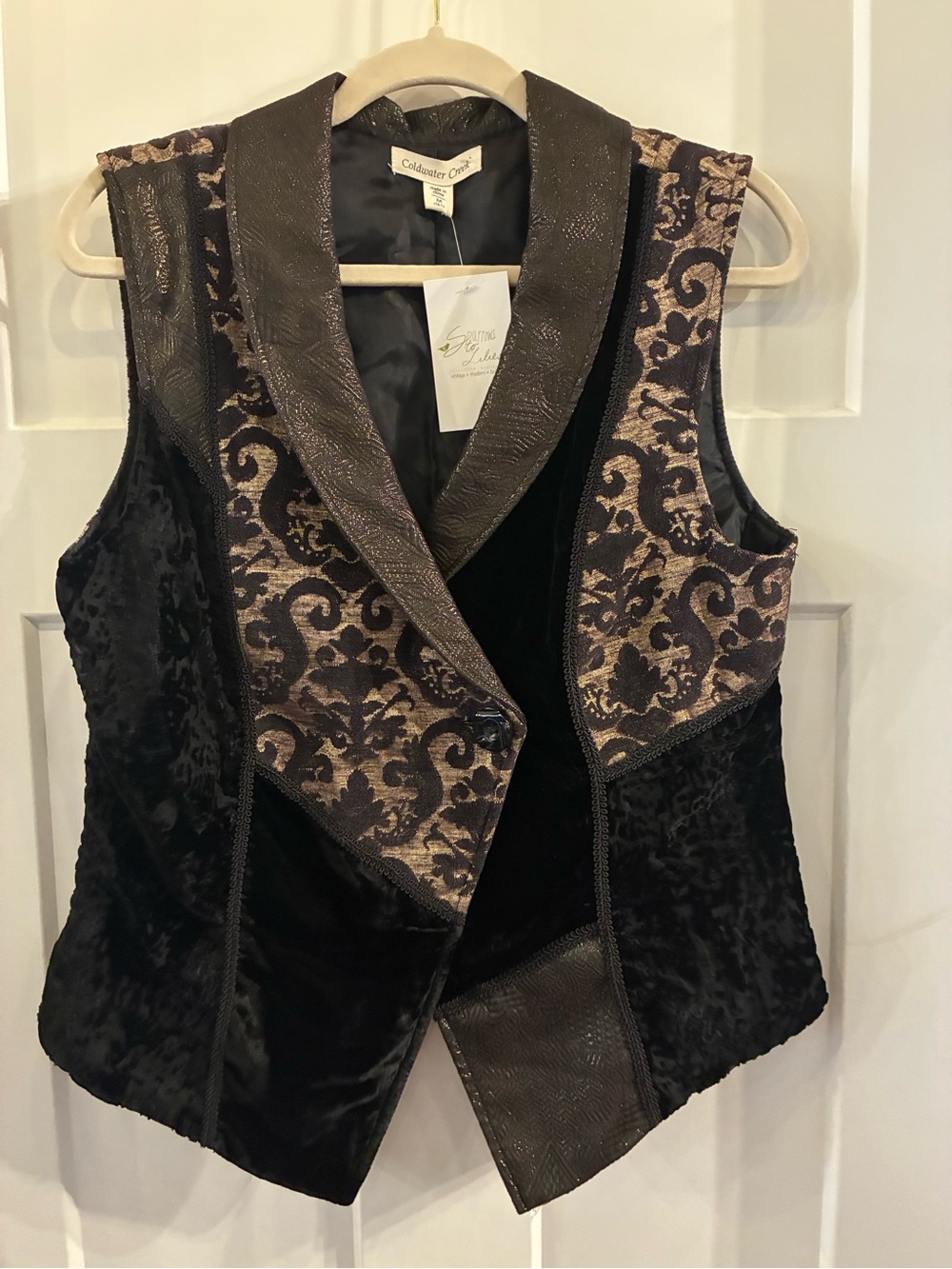 Coldwater Creek Black and Brown Patterned Velvet Vest